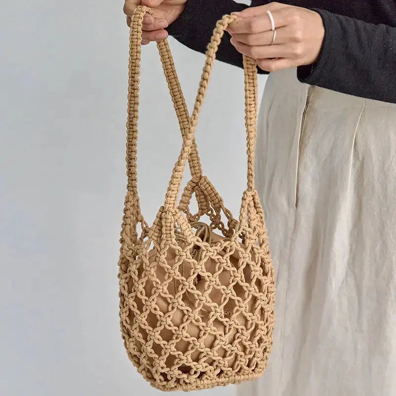 Stylish Mesh Rope Knitted Bucket Shoulder Bag for All Occasions - Love Salve